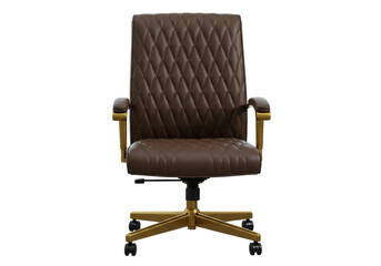 Isolated executive-style swivel chair with diamond stitched chocolate brown upholstery office furniture