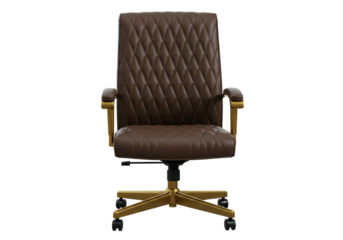 Isolated executive-style swivel chair with diamond stitched chocolate brown upholstery office furniture
