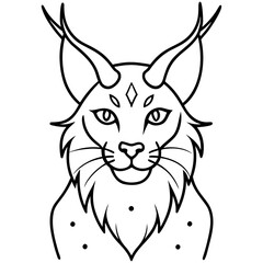 Mystic Horned Lynx line art vector