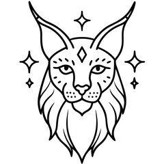 Mystic Horned Lynx line art vector