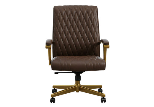 Isolated executive-style swivel chair with diamond stitched chocolate brown upholstery office furniture