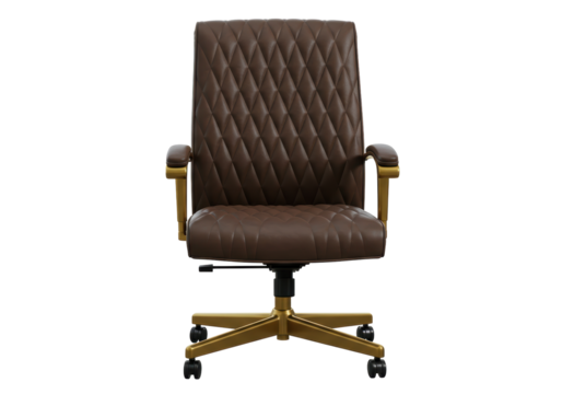 Isolated executive-style swivel chair with diamond stitched chocolate brown upholstery office furniture