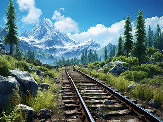 Fantastic Beautiful shot of a brown metal train track surrounded by trees