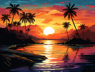 Extraordinary landscape sunset on the beach is very beautiful