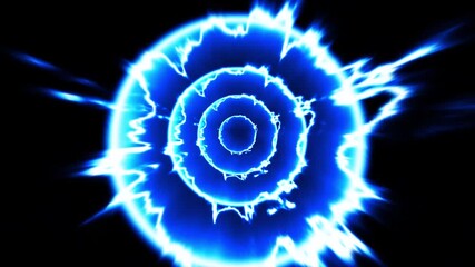Abstract blue glowing energy rings with electric circular waves and tunnel on dark background - Powered by Adobe