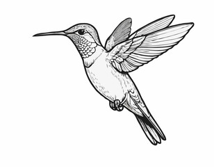 Hummingbird sketch hand drawn Side view, engraving style vector illustration.