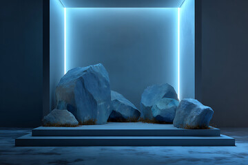 Blue Rock Cave Geometric Stone Mockup Background for Showcase