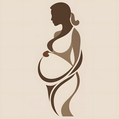 Pregnant woman silhouette holding her belly in abstract style  