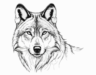 Wolf face realistic hand drawn sketch illustration Wild animals