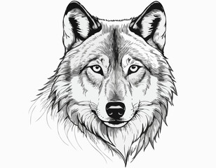 Naklejka premium Wolf face realistic hand drawn sketch illustration Wild animals
