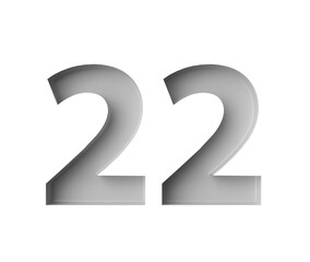 Sleek White Number 22 Twenty Two With A Subtle Shadow Embossed Into Grey Background 3D Illustration