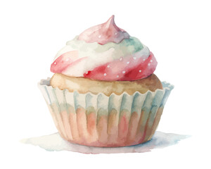 Watercolor Christmas Cupcake with Frosting vector illustration isolated on white background
