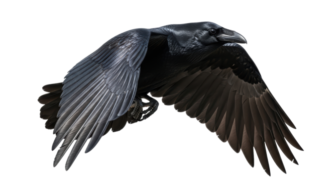 Isolated Raven in Flight, Birds of Prey, Black Feathered Animal, Wildlife Species, Avian Creature