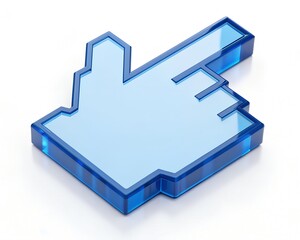 A3D rendered blue pixelated computer cursor hand icon with a glossy finish on a white background mouse pointer