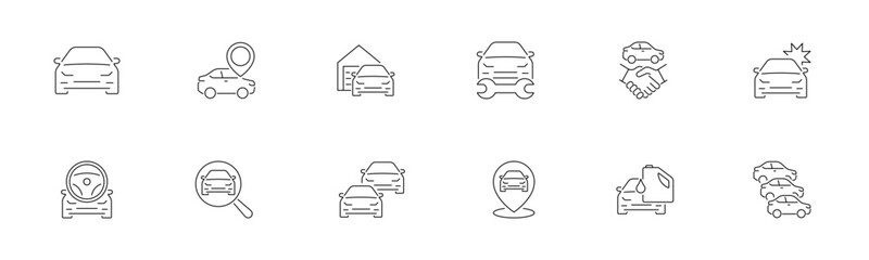 Car using icon set. Vehicle and driving symbols. Vector illustration.