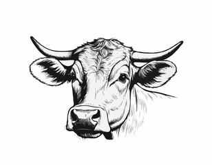 Cow head sketch hand drawn engraving style Vector illustration