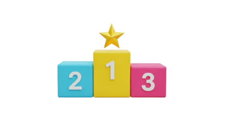 Isolated winner podium with star, 3D render, victory celebration, award ceremony scene