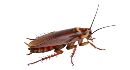 Isolated pest insect crawling viewed from above, brown cockroach with antennae and spiky legs