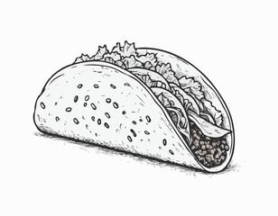 Taco sketch hand drawn food Restaurant business concept.Vector illustration.
