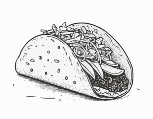 Taco sketch hand drawn food Restaurant business concept.Vector illustration.
