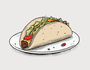 Taco sketch hand drawn food Restaurant business concept.Vector illustration.