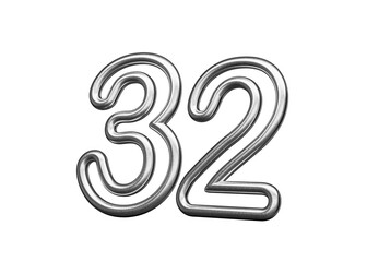 Number Thirty two 32 Made Of Silver Metallic White Background 3D Illustration