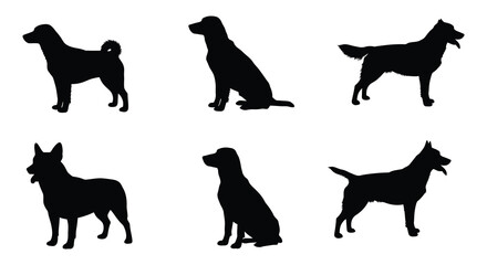 Silhouettes of various dog breeds displayed in a simple graphic arrangement