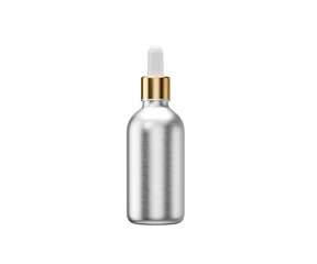 Elegant metal dropper bottle with gold cap for serums and cosmetics mockup