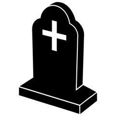 Obraz premium Gravestone With Cross Icon Vector Silhouette
