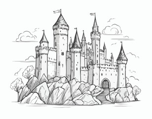 Obraz premium Castle middle ages sketch hand drawn illustration
