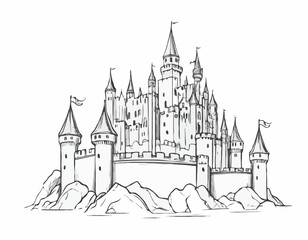 Castle middle ages sketch hand drawn illustration
