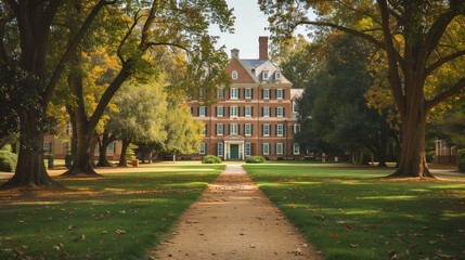 Wren Hall at William and Mary college in Williamsburg Virginia. Back view of Wren building at William and Mary college in Williamsburg Virginia