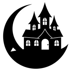 Haunted House With Pumpkins In Front Yard Icon Vector