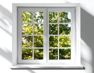 White window with trees and sunlight