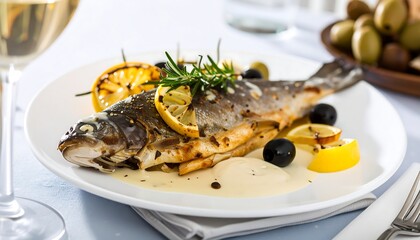 Roasted fish dish with lemon and herbs