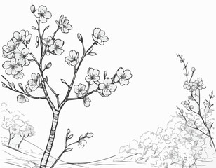 Cherry blossom set sketch hand drawn in comic style.Vector Garden flowers