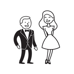 Beautiful Woman in Formal Dress Black and White Illustration Vector Art Design