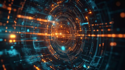 A view into the heart of a digital world, with intricate circuitry and bright lights.