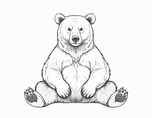 Cute bear animal sitting hand drawn engraving sketch Vector illustration.