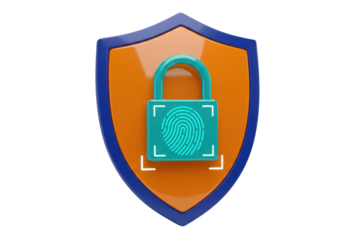 Isolated technology data security padlock, futuristic fingerprint scanner shield icon