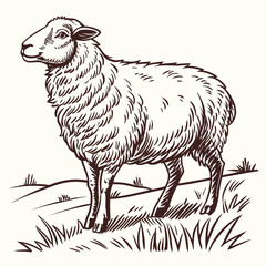 Portrait of sheep farm animal hand drawn sketch Agriculture farm Vector illustration.