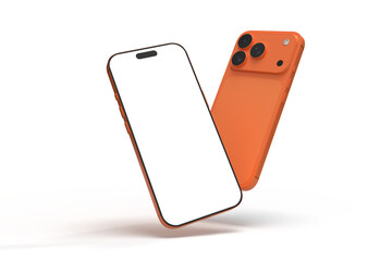 Realistic Smartphone 17 with blank screen mockup in vibrant orange color, isolated. Perfect for presenting mobile apps, UI UX concepts, Ads, branding, digital product displays, website, gadget device