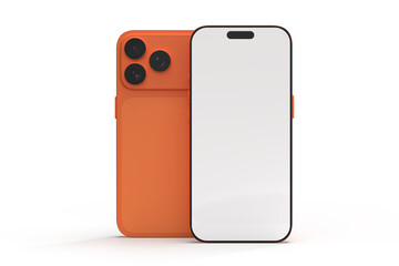 Realistic Smartphone 17 with blank screen mockup in vibrant orange color, isolated. Perfect for presenting mobile apps, UI UX concepts, Ads, branding, digital product displays, website, gadget device