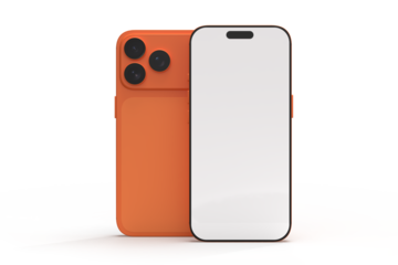 Realistic Smartphone 17 with blank screen mockup in vibrant orange color, isolated. Perfect for presenting mobile apps, UI UX concepts, Ads, branding, digital product displays, website, gadget device