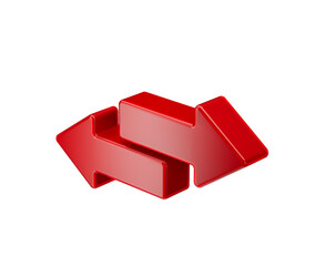 3D Two Red bidirectional arrows symbolizing exchange and transfer. 3d illustration