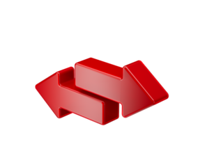 3D Two Red bidirectional arrows symbolizing exchange and transfer. 3d illustration