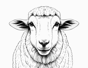 Portrait of sheep farm animal hand drawn sketch Agriculture farm Vector illustration.