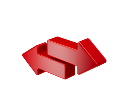 3D Two Red bidirectional arrows symbolizing exchange and transfer. 3d illustration