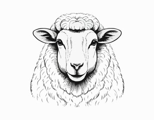 Portrait of sheep farm animal hand drawn sketch Agriculture farm Vector illustration.