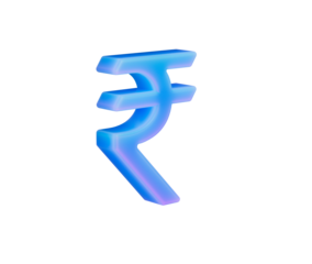 Vibrant 3D Indian Rupee symbol in glossy blue gradient, finance and economy. 3d illustration